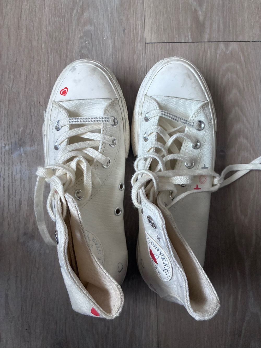 Canvas High-Top Sneakers in Cream with Red Heart valentines edition